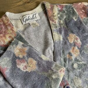 Gabriella T Womens Medium Floral Watercolor Merino Wool Long Sleeve Cardigan